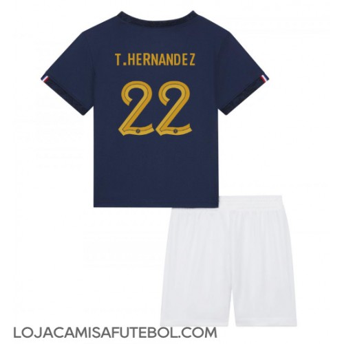 Camisa de Futebol França Theo Hernandez #22 Equipamento Principal Infantil Mundo 2022 Manga Curta (+ Calças curtas)